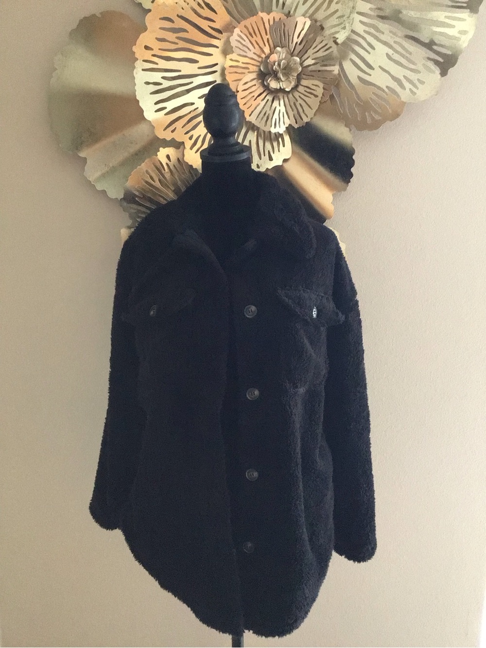 NWT FASHION NOVA Black Teddy Button-Front Jacket, size S